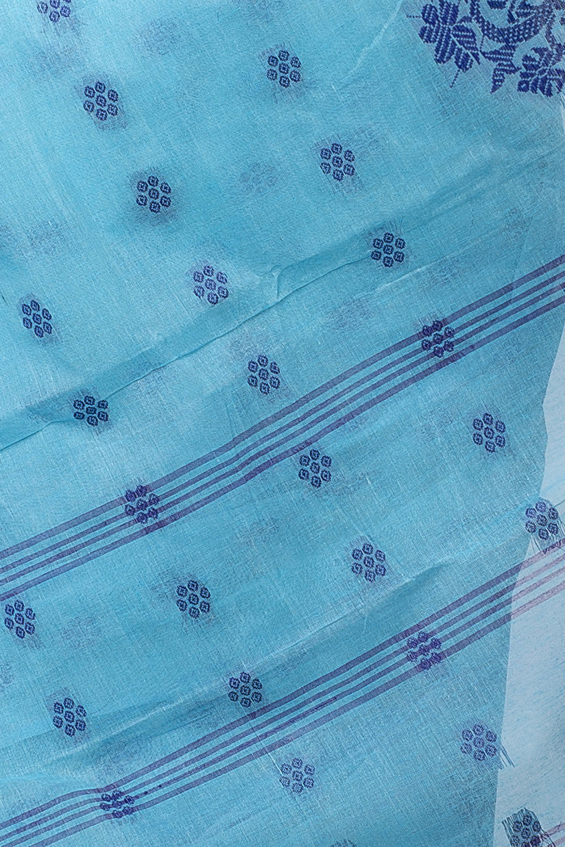 Sky Blue Pure Cotton Botgach Tant Saree (542)